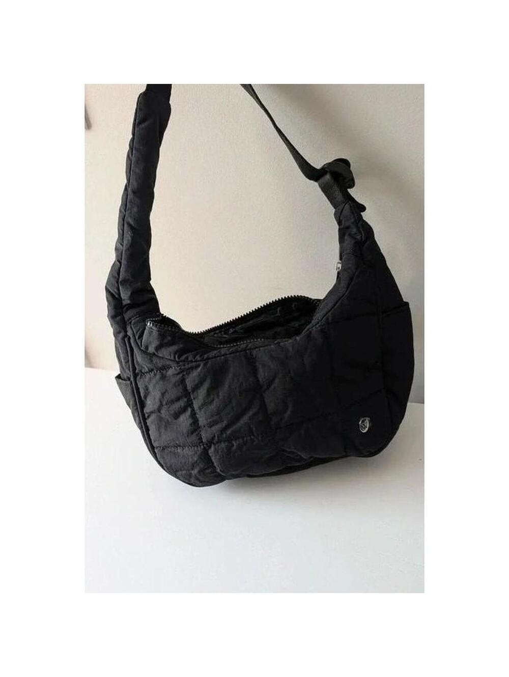 NWT Westbronco Black Quilted Puffer Crescent Shoulder Bag Slouchy Hobo Purse